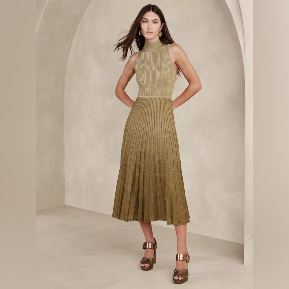 Banana Republic Lustro Metallic Knit Midi Dress • XS • Gold Ombré